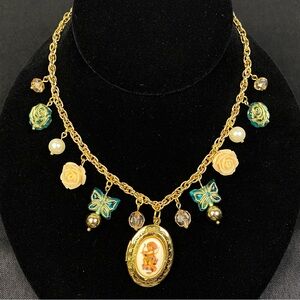 Handmade Charm Necklace Upcycled Gold tone Cherub Locket 14" to 18"